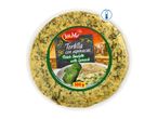 Chilled potato omelette with spinach, 500g, in a white tray with a label showing a slice of the omelette.