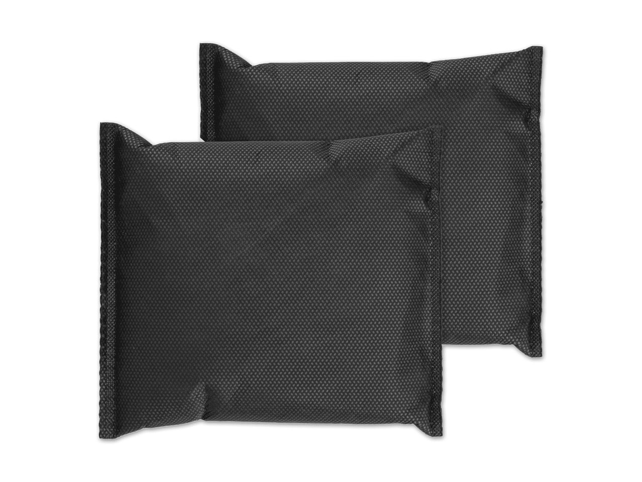 Zwei schwarze, rechteckige Luftentfeuchterbeutel mit strukturierter Oberfläche