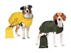 To hunde i ZooFari regnjakker med matchende opbevaringstaske.