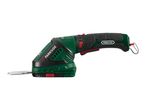 Cordless grass and shrub shears in green and black with red accents, model PGSA 4 C4