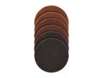 A stack of round abrasive pads in varying shades of brown and dark grey.