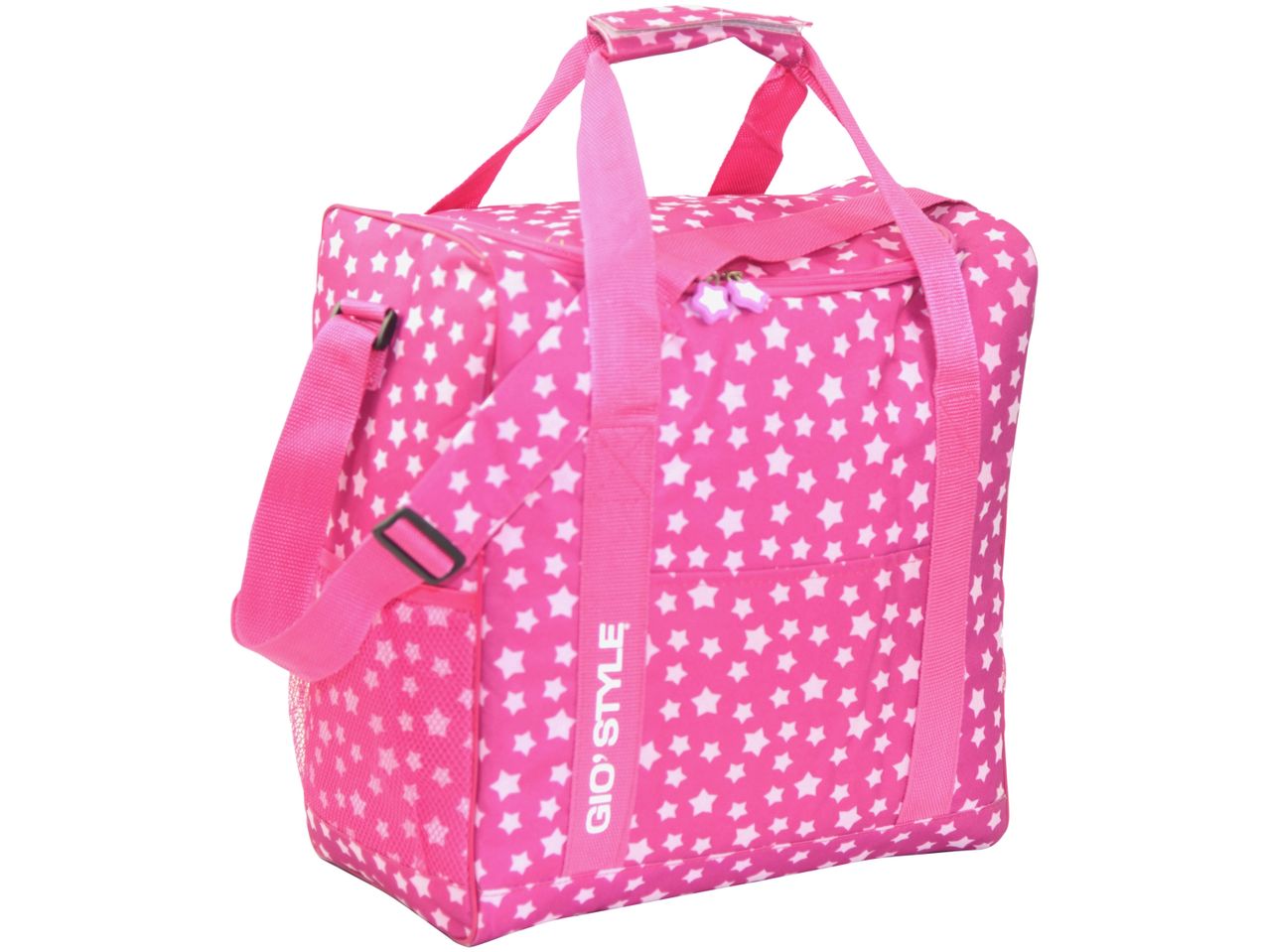 Pink and white Thermal Bag with a shoulder strap