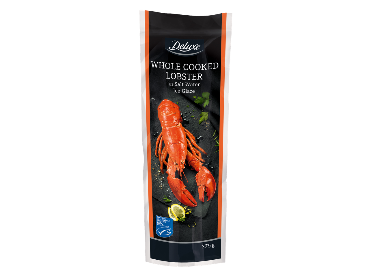 Deluxe tervikult keedetud homaar soolases vees, jääglasuur.