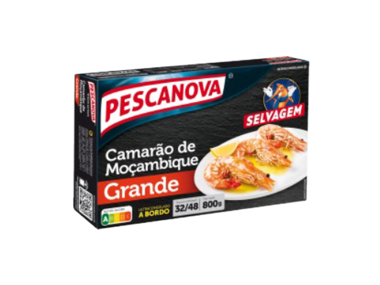 Caixa de camarão de Moçambique grande, selvagem, com camarões cozidos e limão num prato.