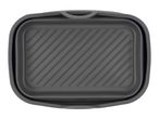 Grey silicone baking tray with ribbed base, top view