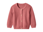 Lyserød strikket cardigan til børn med knapper.