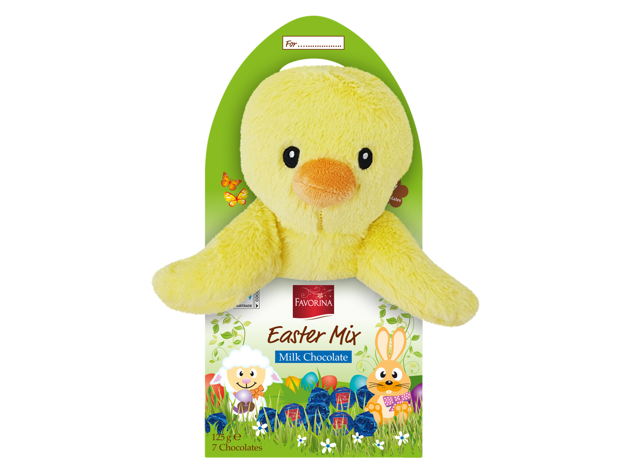 Favorina Easter Mix: Pluche kuiken en melkchocolade eieren.