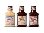 Drie Kania BBQ sauzen: Texas Garlic, Honey BBQ, Smokey BBQ.