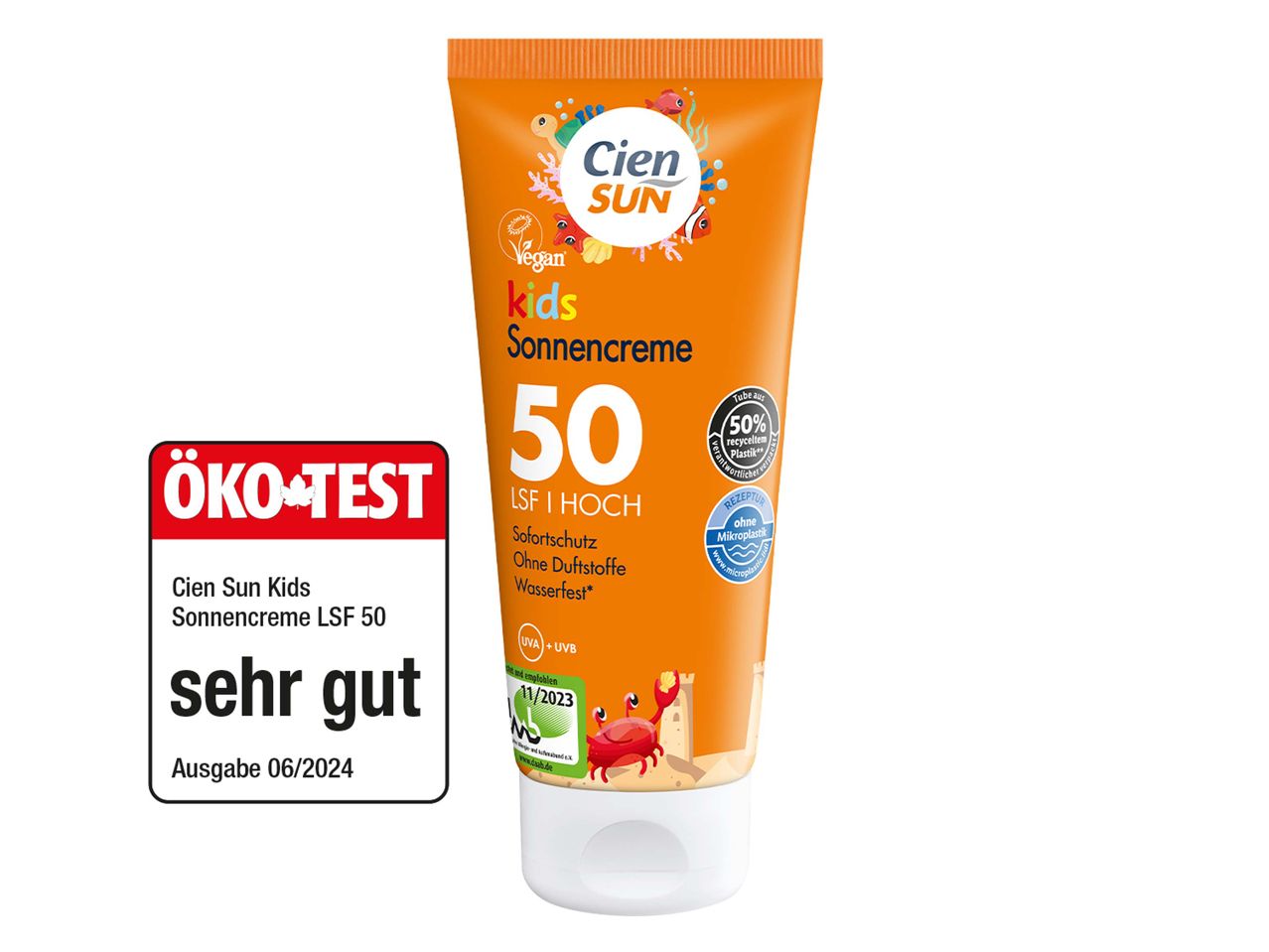 Cien Sun Kids Sonnencreme LSF 50, ÖKO-TEST empfohlen.