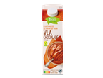 Plantaardige chocoladevla in een pak, met een Nutri-Score A en een veganistisch keurmerk.