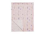 Pink floral patterned fabric with delicate watercolor flowers and a folded corner.