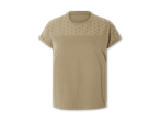 Beigefarbenes T-Shirt mit ausgeschnittenen Details an den Schultern.