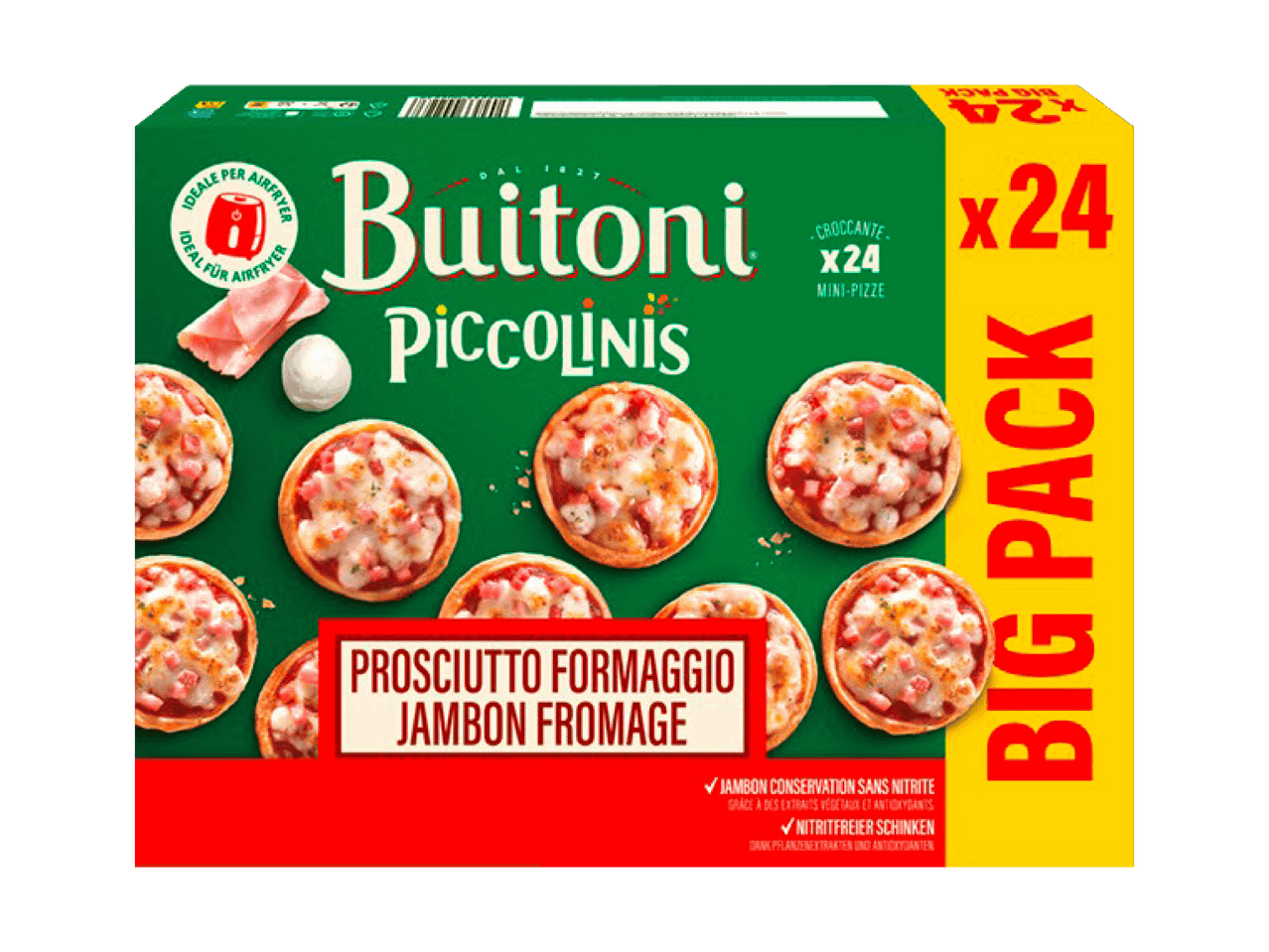 Mini-pizzas jambon fromage, 24 pièces, idéales pour friteuse à air.