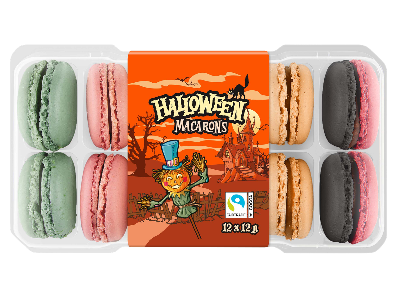 Halloween-i makaronok 12 darabos kiszerelésben, színes és ünnepi csomagolásban.
