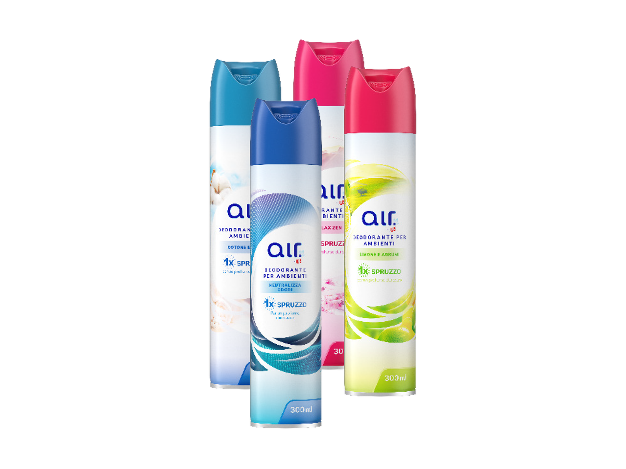 Quattro deodoranti per ambienti Air Wick di diversi colori e fragranze.