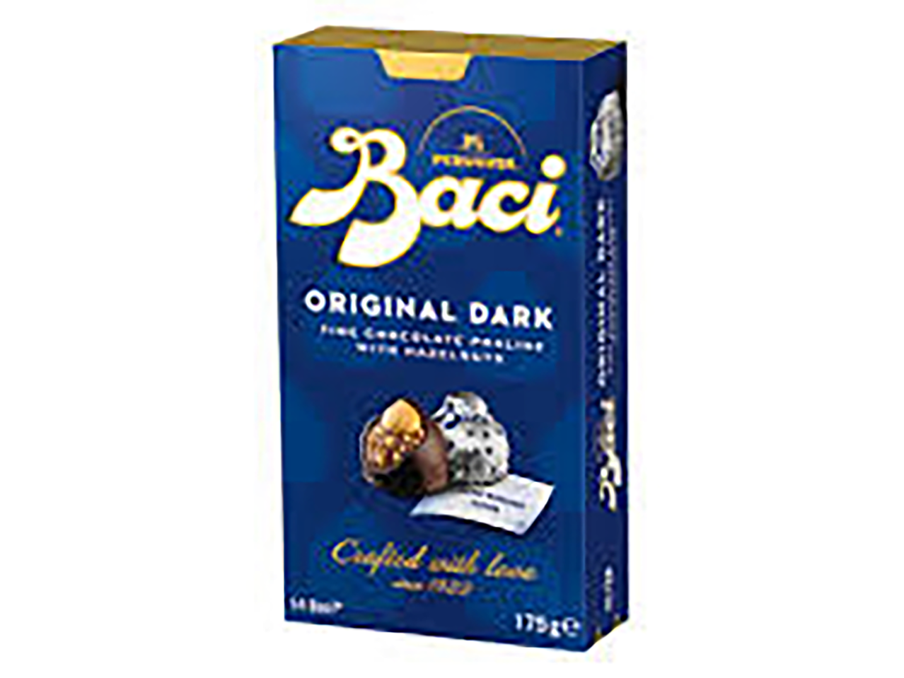 Baci Original Dark fine chocolate pralines with hazelnuts in a blue box.