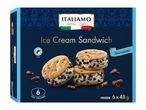 Ice cream sandwich box with stracciatella ice cream and chocolate chips.