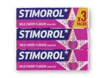 Tre pakker Stimorol tyggegummi med vild kirsebærsmag.