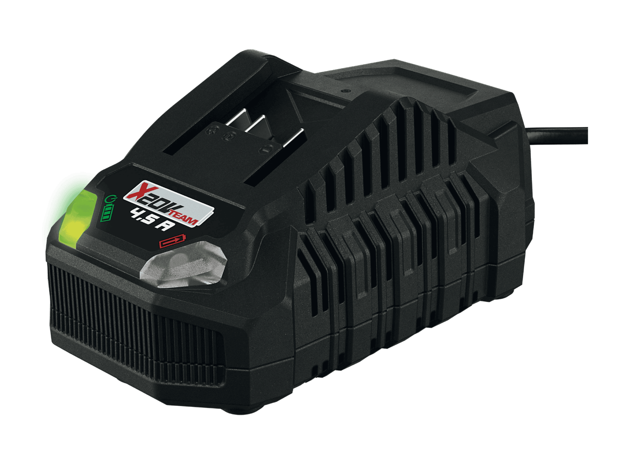 X 20V Team -akkulaturi, 4,5 A, musta, vihreä latausilmaisin