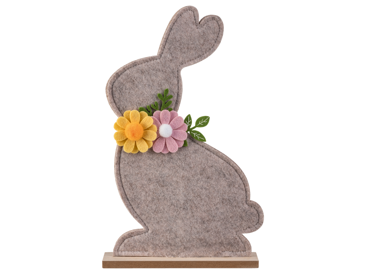 Filtsest jänese kujuke lilledega, lihavõttekaunistus.