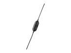 Black inline control unit with an on/off switch and volume dial on a cable.