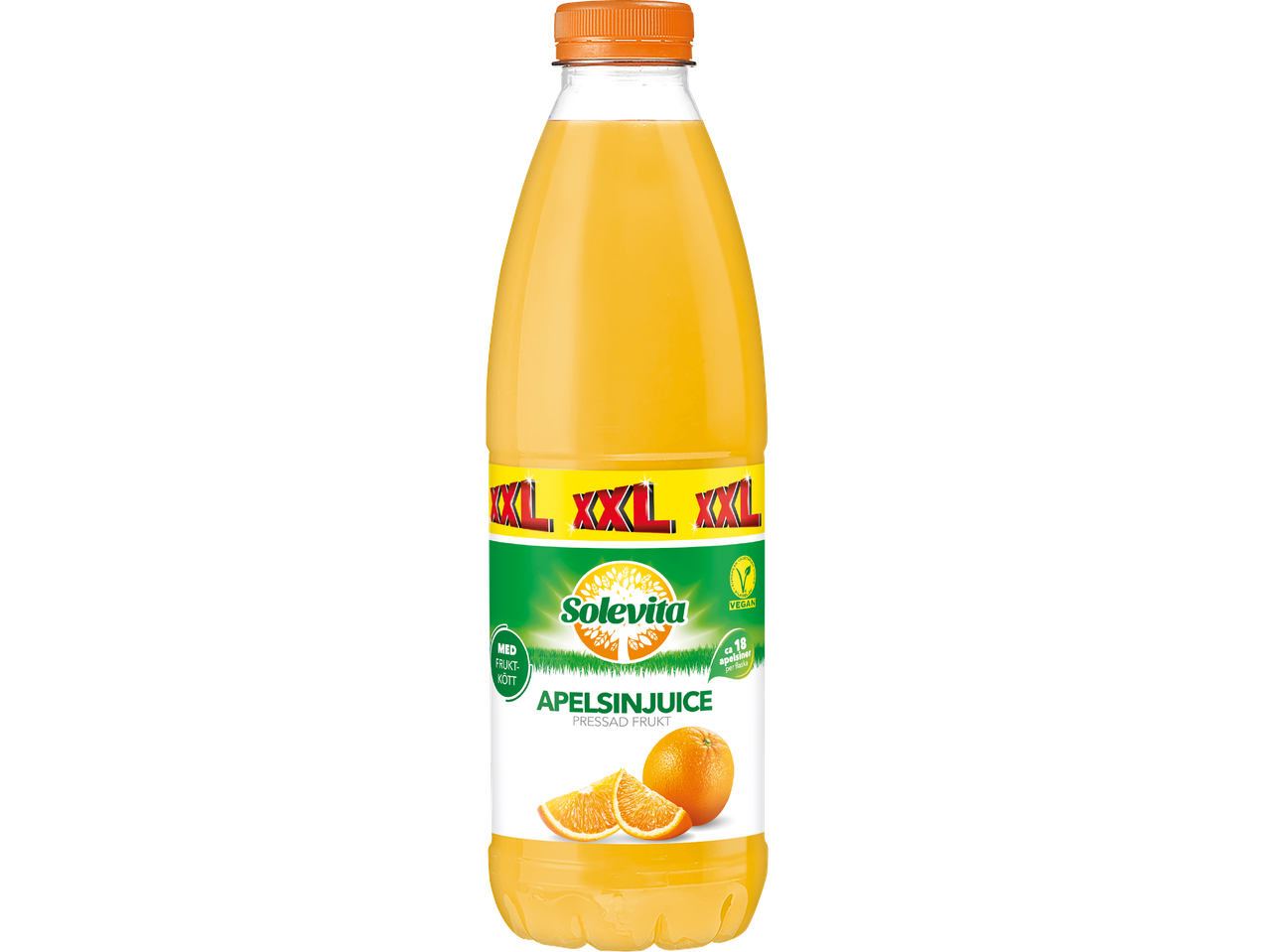 Solevita apelsinjuice, 1 liter flaska, XXL storlek.