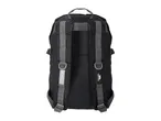 Back view of a black Trespass backpack with gray accents.
