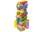 A colorful tower of Paw Patrol wooden blocks, with various characters on each block.