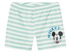 Mickey egér mintás, világoszöld-fehér csíkos gyerek rövidnadrág.