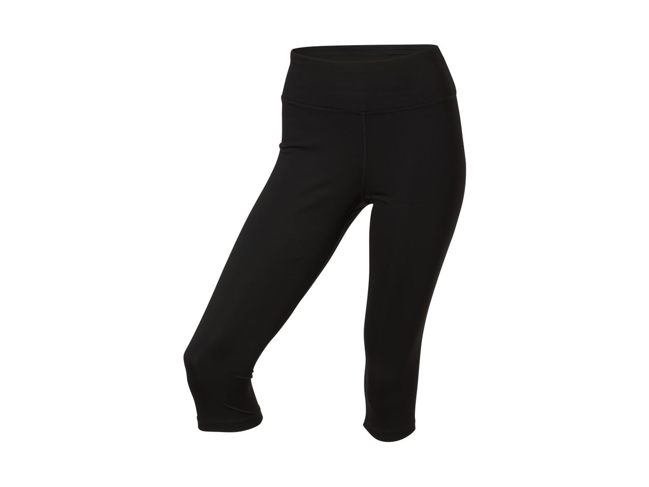 Sorte capri-leggings til kvinder med høj talje og synlige sømme.
