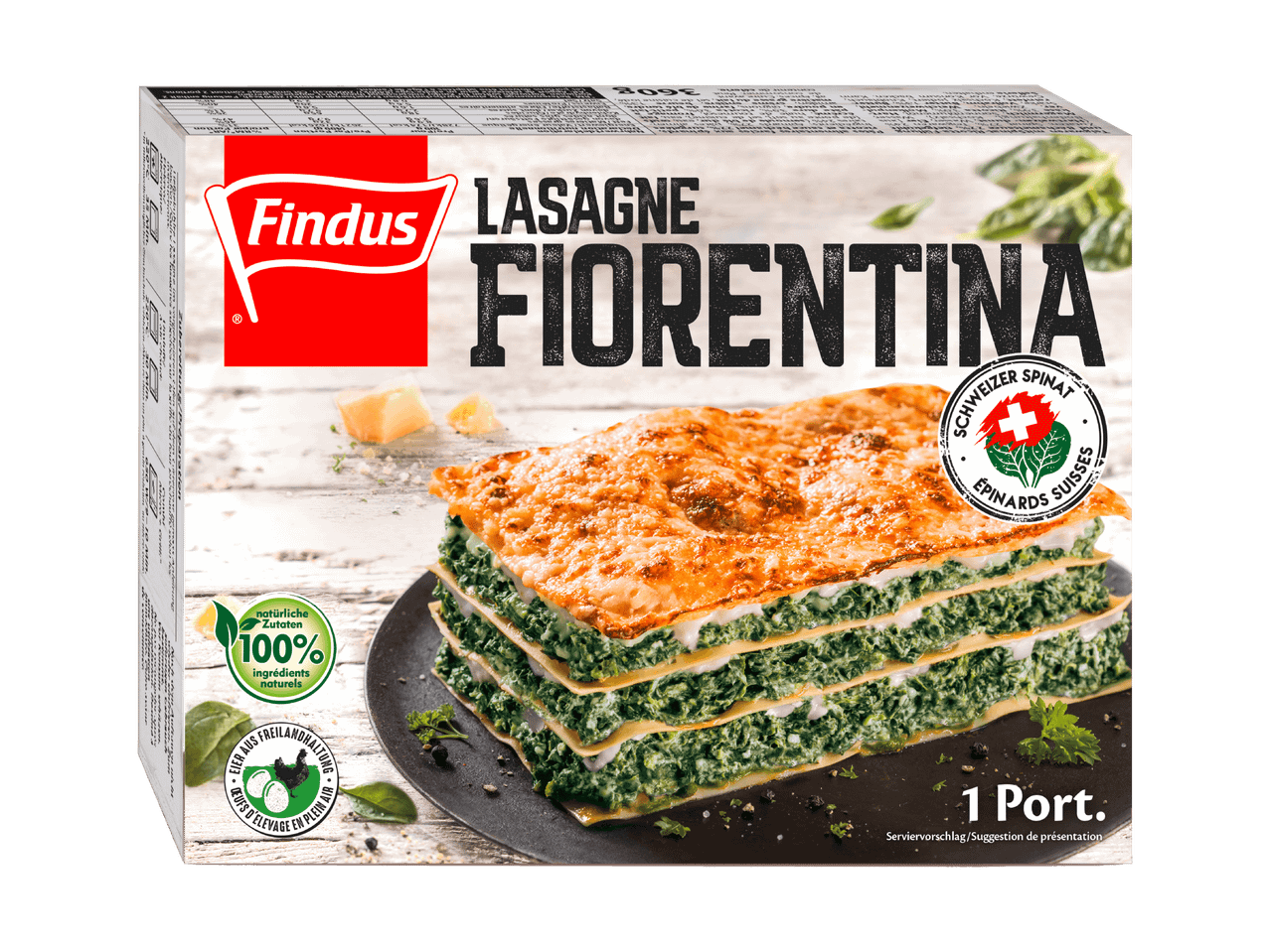 Findus Lasagne Fiorentina con spinaci e ingredienti naturali al 100%.
