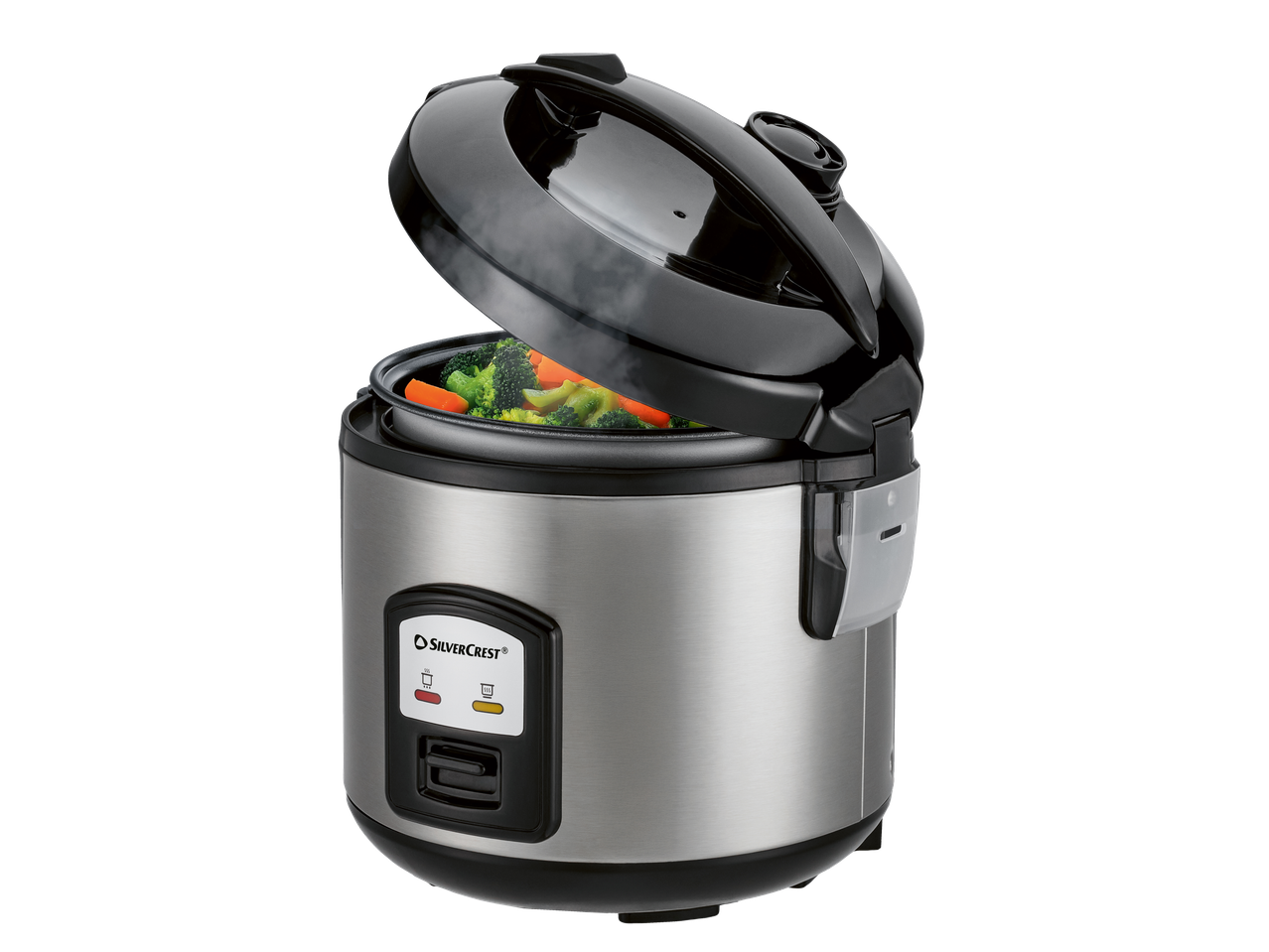 Ρυζομάγειρας SILVERCREST® με λαχανικά που μαγειρεύονται στον ατμό, με ανοιχτό καπάκι