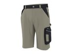 Khaki and black work shorts with a side cargo pocket