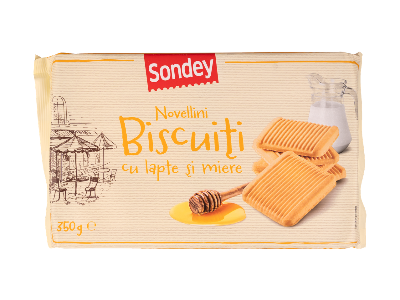 Pachet Sondey Novellini Biscuiți cu lapte și miere, 350g.