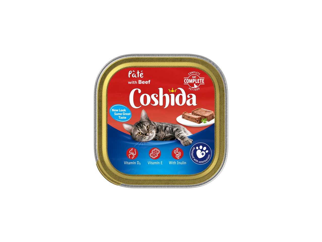 Coshida Cat Food Pâté with Beef, complete pet food developed with veterinarians.