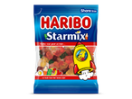 Een zakje gemengde fruitgums met de tekst 'Share Size' en 'Haribo voor groot en klein ... zo leuk kan het leven zijn!'.