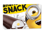 Minion-inspireret is med chokoladeovertræk og banansmag, med teksten 'SNACK'.