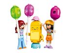 Two toy figures and a yellow robot holding large lollipops.