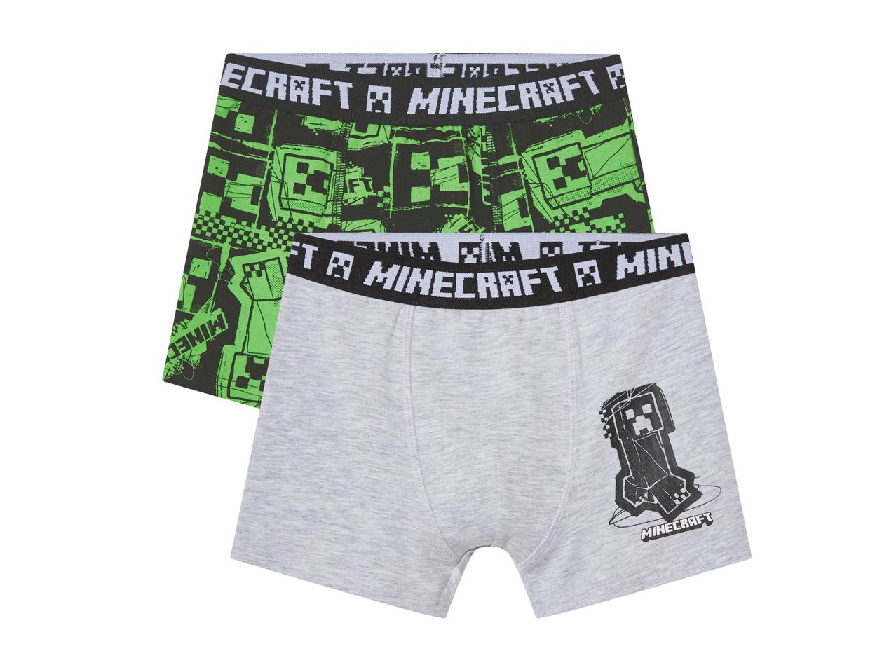 Due Boxer da bambino, Minecraft, uno verde e uno grigia.