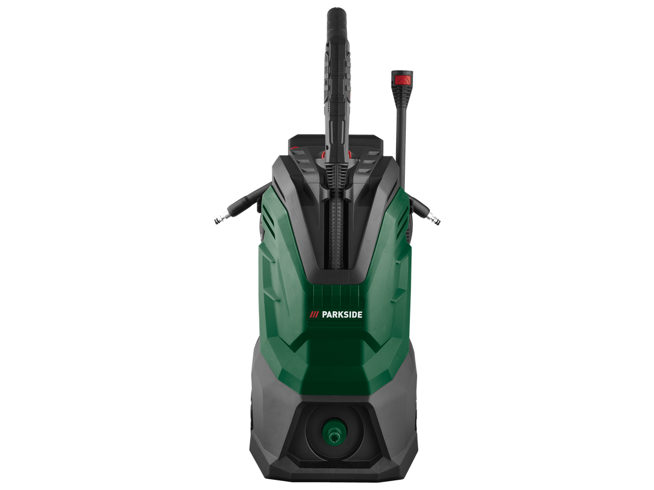 PARKSIDE zöld és fekete magasnyomású mosó tartozékokkal.