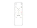 White remote control for a heater or fan with temperature, fan speed, and light controls.