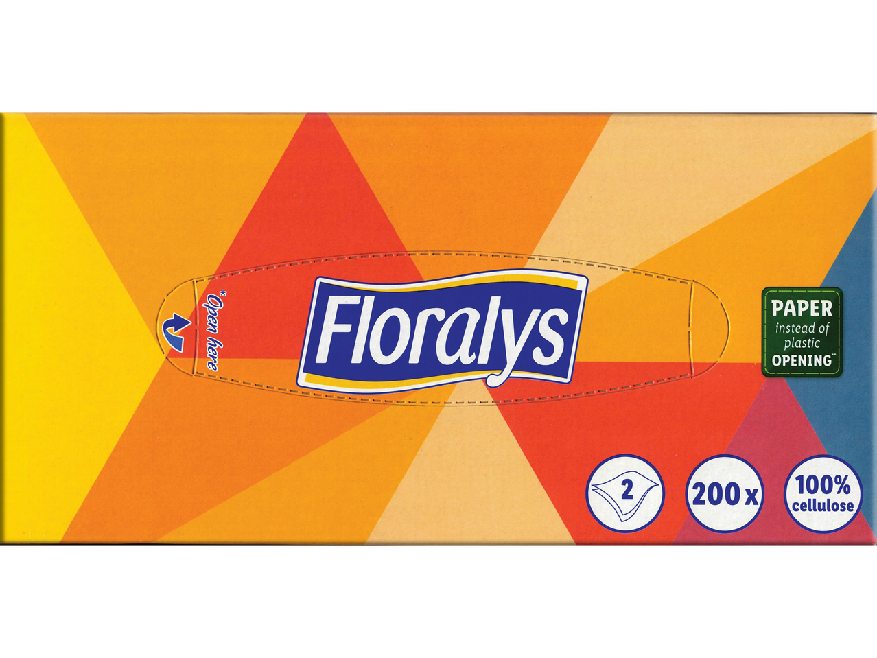 Козметични кърпички Floralys, 200 броя, 2-пластови, 100% целулоза, с хартиен отвор.