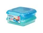 Contenitori per il pranzo Sistema in plastica blu, confezione da due, con un'etichetta che mostra un panino.