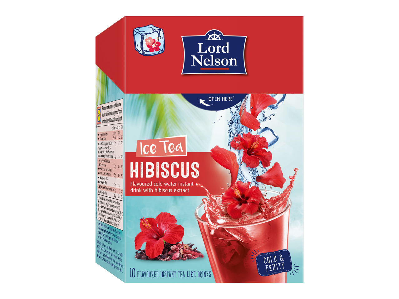 Lord Nelson Ice Tea Hibiscus: Băutură instant rece, cu 10 plicuri, rece și fructată.