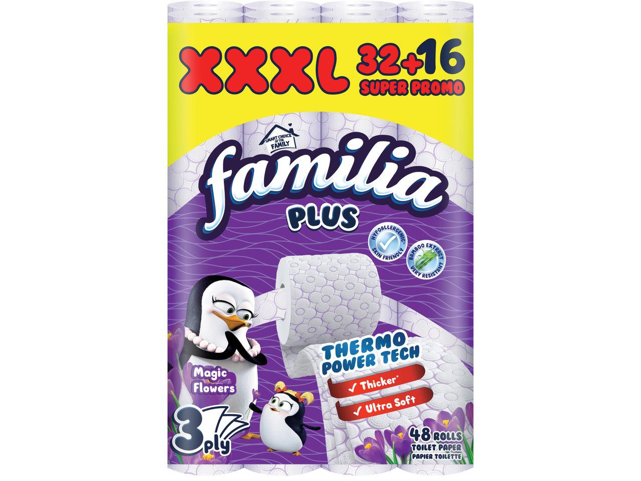 Три ролки тоалетна хартия Familia Plus XXL.