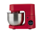 Robot de bucătărie roșu Matriket cu bol din oțel inoxidabil și afișaj digital.