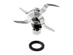 Blender blade assembly with four stainless steel blades and a black rubber gasket.