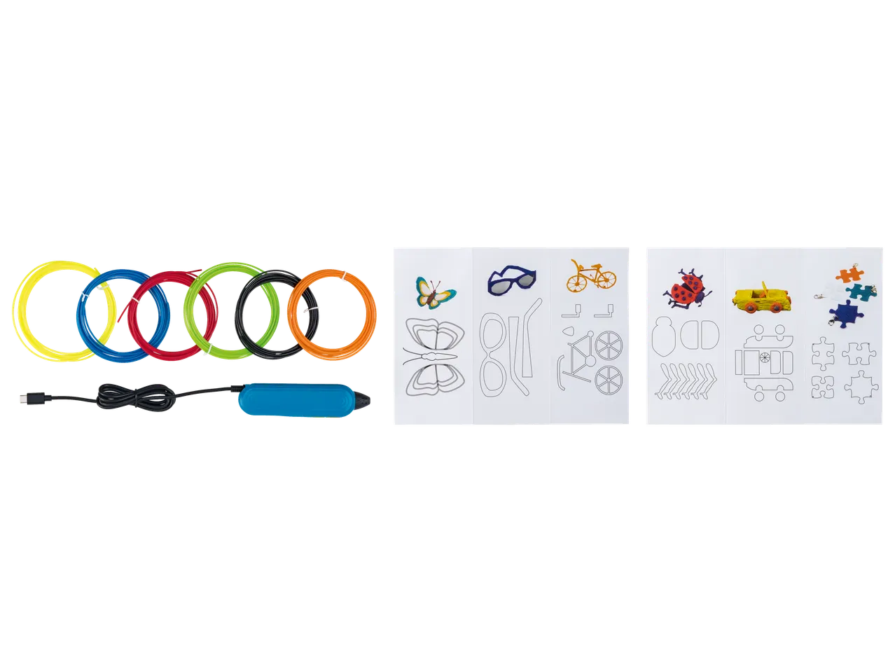 CRELANDO® 3D set olovke sa šarenim filamentima, olovkom i šablonima za razne kreacije