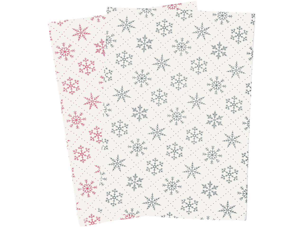 Livarno virtuviniai rankšluosčiai su raudonais ir mėlynais snaigių raštais baltame fone.