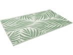 Баштенски тепих са зелено-белим дезеном палминог лишћа.